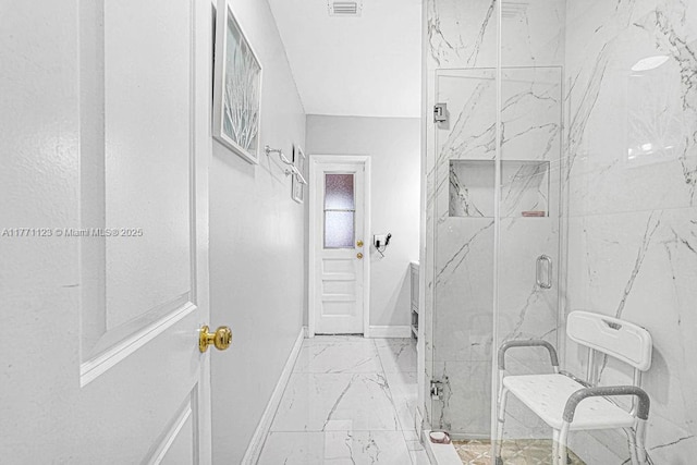 8480 Caribbean Blvd, Cutler Bay, FL 33157 - bathroom with marble finish floor, baseboards, visible vents, and a marble finish shower