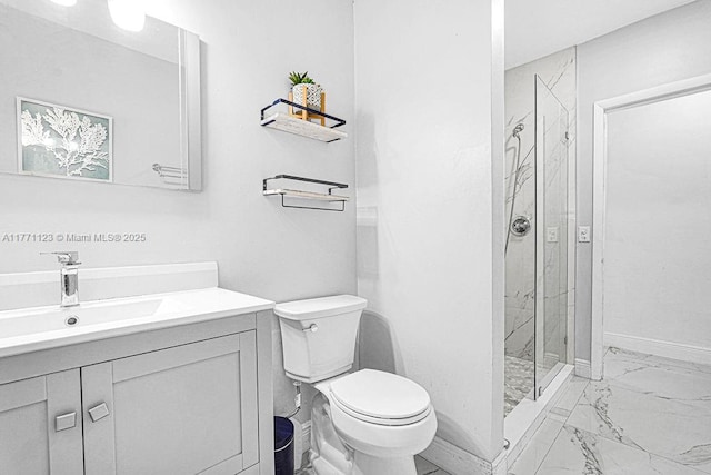 8480 Caribbean Blvd, Cutler Bay, FL 33157 - full bathroom with toilet, vanity, a marble finish shower, marble finish floor, and baseboards