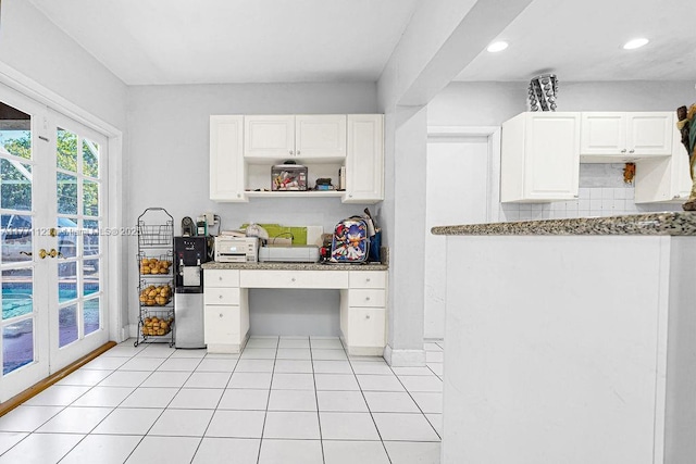 8480 Caribbean Blvd, Cutler Bay, FL 33157 - kitchen featuring white cabinetry, recessed lighting, french doors, and light tile patterned floors