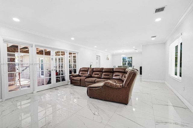 8480 Caribbean Blvd, Cutler Bay, FL 33157 - living room with baseboards, visible vents, a wealth of natural light, and french doors