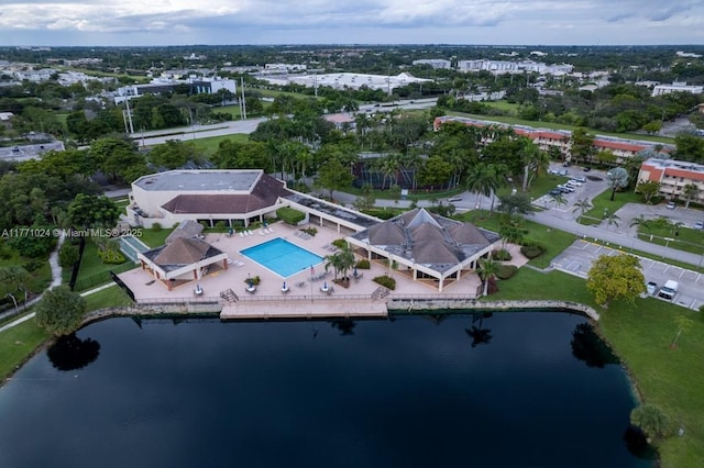 aerial view featuring a water view
