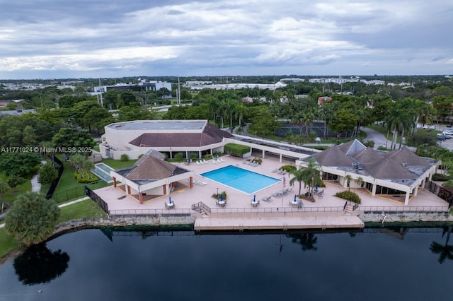 aerial view with a water view