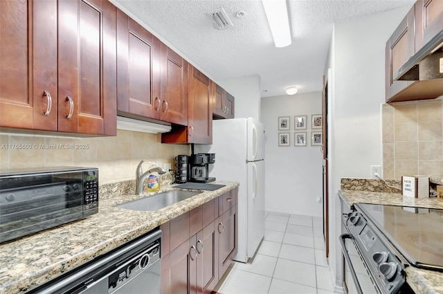 2307 N Congress Ave Unit 28, Boynton Beach, FL 33426 - kitchen featuring dishwashing machine, a sink, tasteful backsplash, light stone countertops, and electric stove