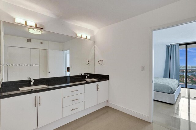 20515 E Country Club Dr Unit 1641, Aventura, FL 33180 - bathroom with baseboards, visible vents, double vanity, and a sink