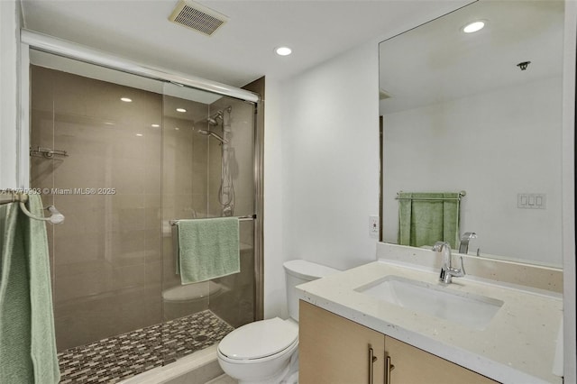 20515 E Country Club Dr Unit 1641, Aventura, FL 33180 - bathroom featuring vanity, recessed lighting, toilet, a shower stall, and visible vents