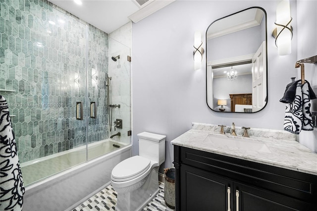 3916 Granada Blvd, Coral Gables, FL 33134 - full bath with toilet, vanity, crown molding, and bath / shower combo with glass door