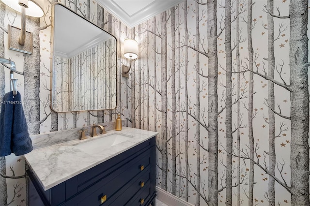3916 Granada Blvd, Coral Gables, FL 33134 - bathroom with ornamental molding and vanity