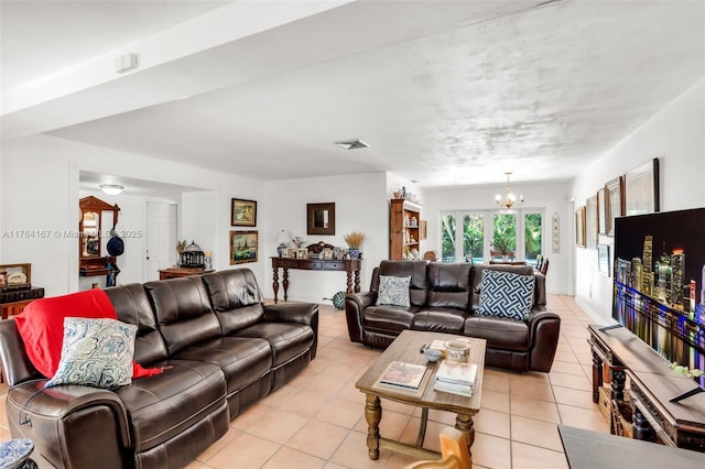 14841 Dade Pine Ave, Miami Lakes, FL 33014 - living area featuring a chandelier and light tile patterned floors