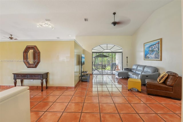 19460 NW 8th St, Pembroke Pines, FL 33029 - living area with a ceiling fan, tile patterned floors, and lofted ceiling