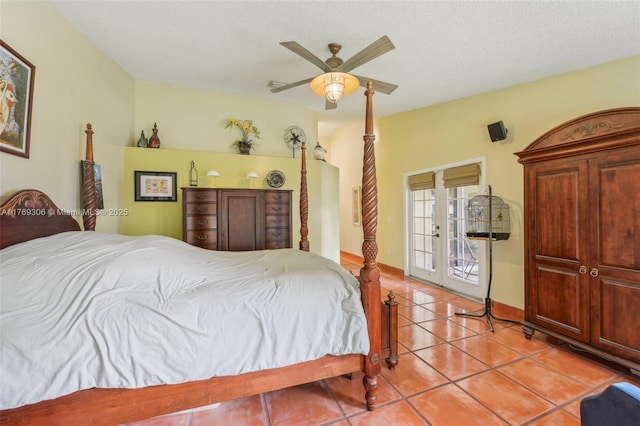 19460 NW 8th St, Pembroke Pines, FL 33029 - bedroom with light tile patterned floors, a ceiling fan, access to outside, and a textured ceiling