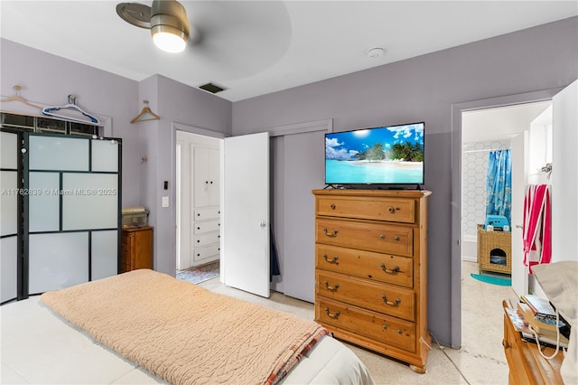 bedroom with visible vents and a ceiling fan