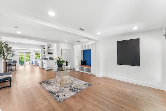 3291 SW 16th Ln, Miami, FL 33145 - living room featuring recessed lighting, light wood-style flooring, baseboards, and french doors