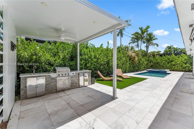 3291 SW 16th Ln, Miami, FL 33145 - view of patio featuring ceiling fan, a sink, and a pool with connected hot tub