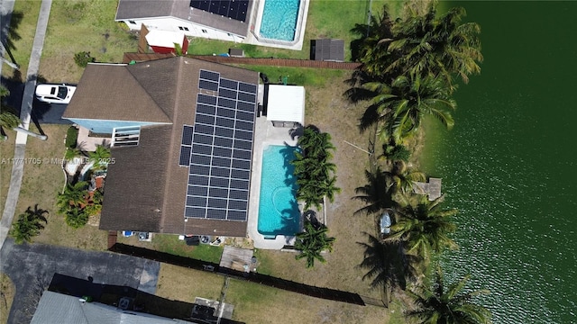 aerial view featuring a water view