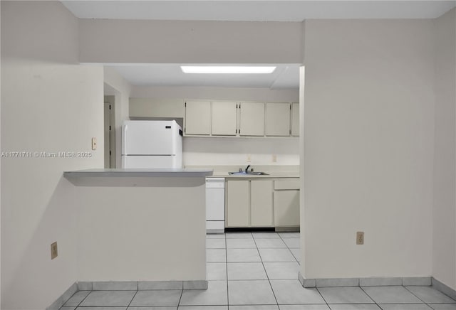 6886 N Kendall Dr Unit D208, Pinecrest, FL 33156 - kitchen with white appliances, light countertops, light tile patterned floors, a peninsula, and white cabinetry