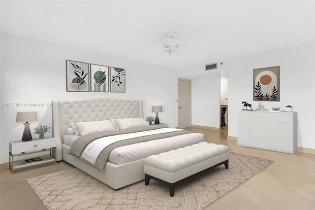 bedroom with baseboards, a closet, and visible vents