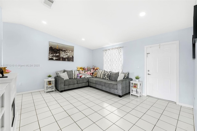 15317 SW 179th Ter, Miami, FL 33187 - living area featuring visible vents, baseboards, recessed lighting, vaulted ceiling, and light tile patterned floors
