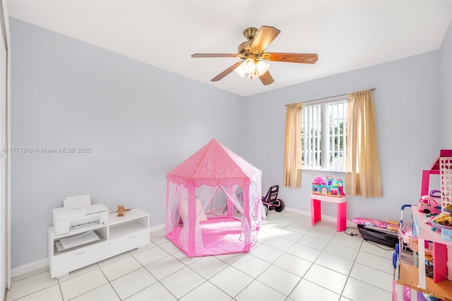15317 SW 179th Ter, Miami, FL 33187 - rec room with a ceiling fan, light tile patterned flooring, and baseboards