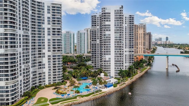 3600 Mystic Pointe Dr Unit 1210, Aventura, FL 33180 - view of building exterior with a skyline view and a water view
