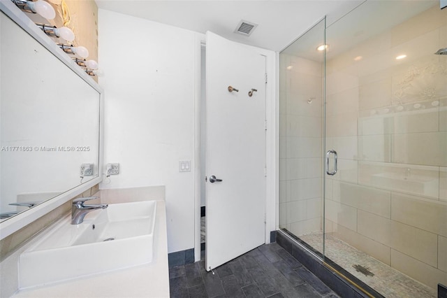 1100 Biscayne Blvd Unit 4901, Miami, FL 33132 - full bathroom featuring a shower stall, vanity, wood finished floors, and recessed lighting