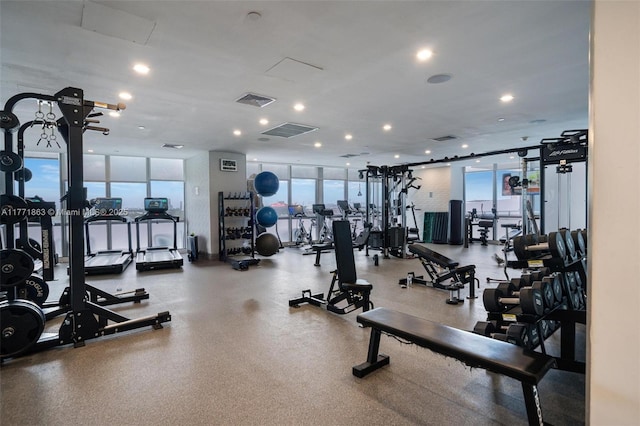 1100 Biscayne Blvd Unit 4901, Miami, FL 33132 - workout area featuring floor to ceiling windows and recessed lighting