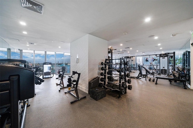 1100 Biscayne Blvd Unit 4901, Miami, FL 33132 - workout area featuring recessed lighting and a wall of windows