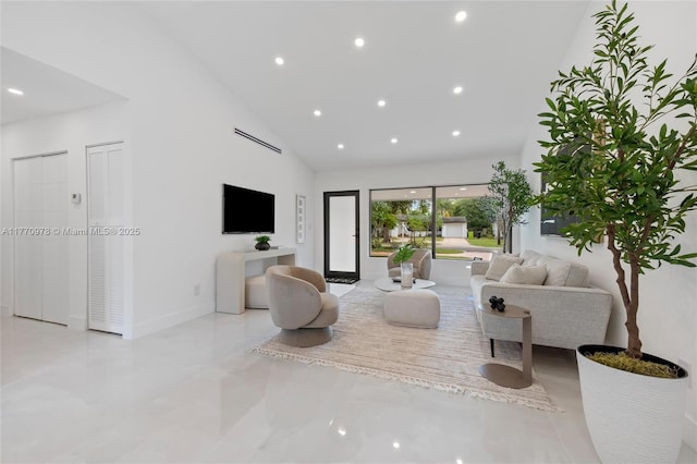 475 NW 87th St, El Portal, FL 33150 - living area featuring recessed lighting and high vaulted ceiling