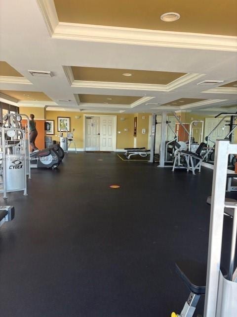 gym with ornamental molding