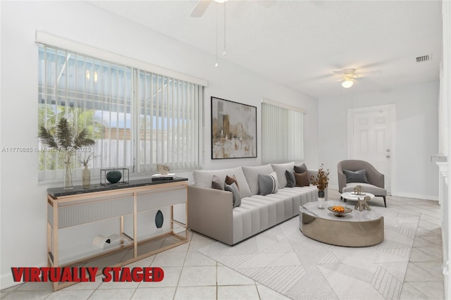4499 NW 18th Ave, Oakland Park, FL 33309 - tiled living area with ceiling fan