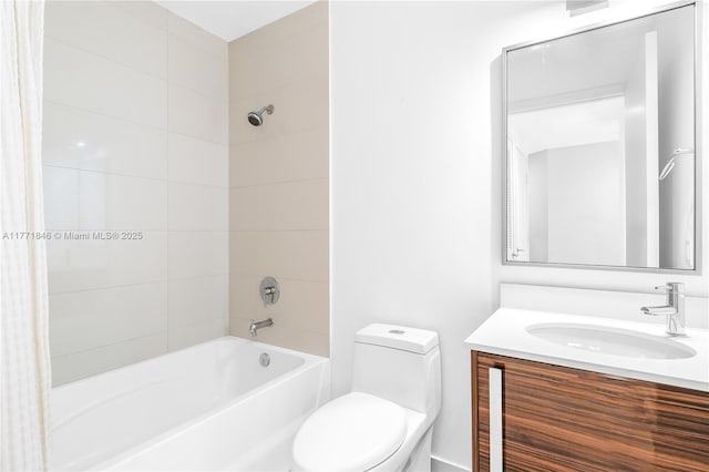full bathroom featuring vanity,  shower combination, and toilet