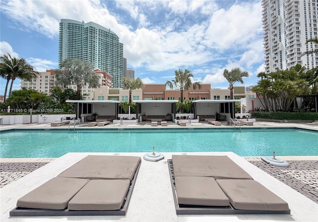 pool with a patio