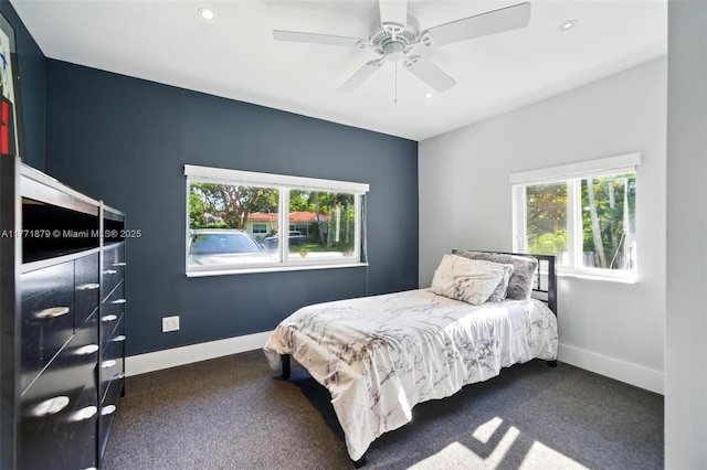 1259 NE 98th St, Miami Shores, FL 33138 - carpeted bedroom featuring recessed lighting, baseboards, and a ceiling fan