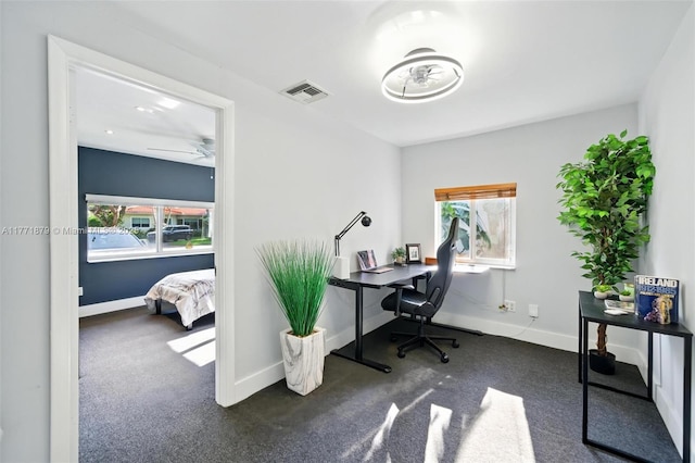 1259 NE 98th St, Miami Shores, FL 33138 - carpeted office space featuring visible vents, baseboards, and a ceiling fan