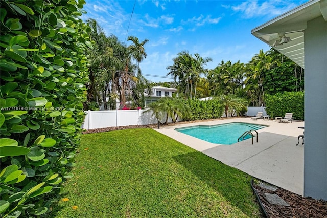1259 NE 98th St, Miami Shores, FL 33138 - outdoor pool with a patio area, a fenced backyard, and a lawn