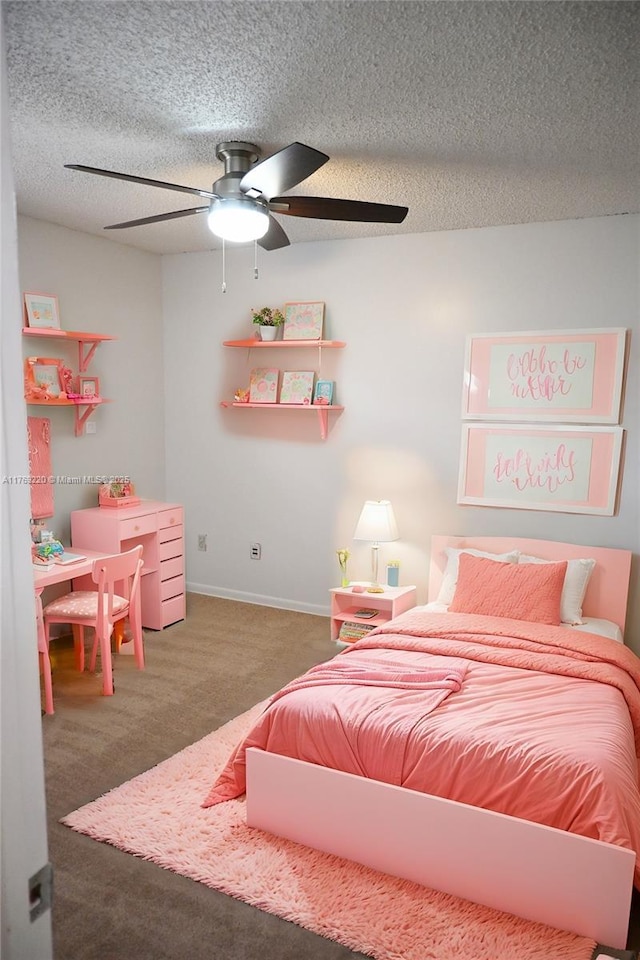 1170 N Hiatus Rd Unit 1170, Pembroke Pines, FL 33026 - bedroom with carpet, a textured ceiling, and a ceiling fan