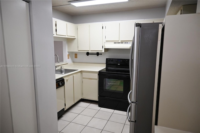1170 N Hiatus Rd Unit 1170, Pembroke Pines, FL 33026 - kitchen with black range with electric stovetop, freestanding refrigerator, light countertops, premium range hood, and light tile patterned floors