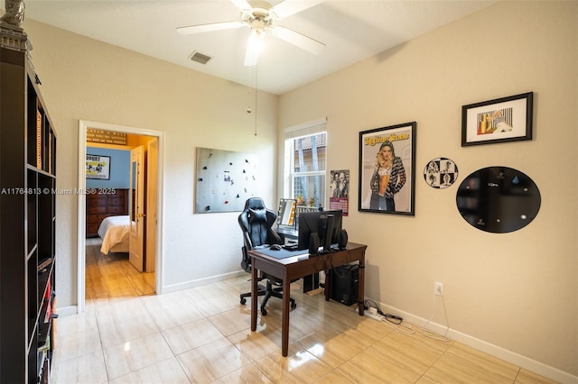 3091 SW 195th Ter, Miramar, FL 33029 - home office featuring baseboards, a ceiling fan, and visible vents