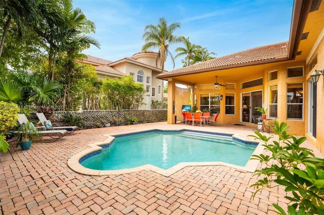 3091 SW 195th Ter, Miramar, FL 33029 - view of pool with a fenced in pool, a ceiling fan, a fenced backyard, and a patio area