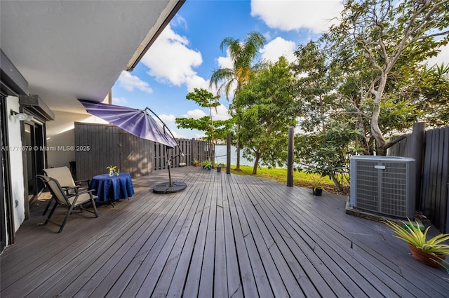 wooden deck featuring central air condition unit