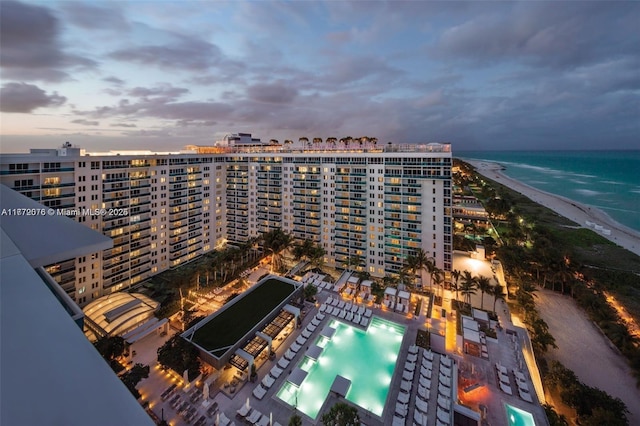 2301 Collins Ave Unit 603, Miami Beach, FL 33139 - aerial view at dusk of a water view and view of pool