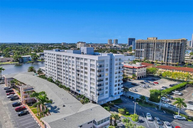 3113 S Ocean Dr Unit 410, Hallandale Beach, FL 33009 - drone / aerial view featuring a water view and a view of city