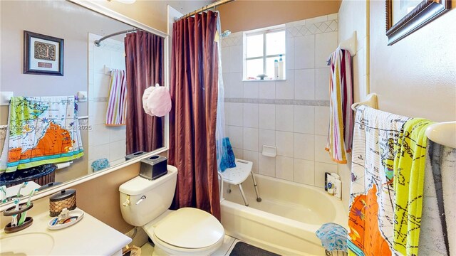 full bathroom with shower / tub combo and toilet