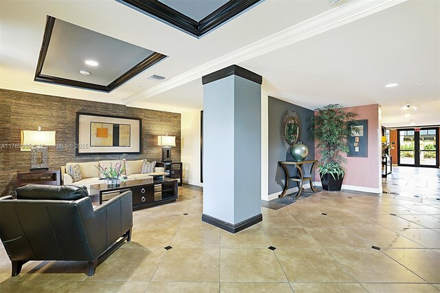 common area featuring ornamental molding and recessed lighting