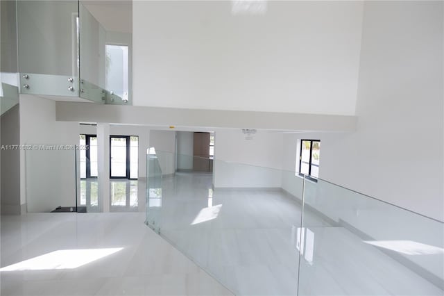 unfurnished room featuring a high ceiling