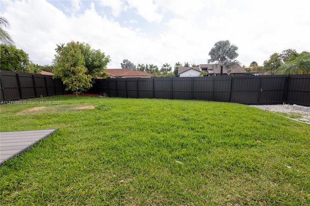 view of yard with a fenced backyard
