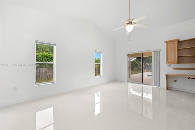 1400 SW 54th Ave, Plantation, FL 33317 - unfurnished room featuring light tile patterned floors, ceiling fan, and high vaulted ceiling