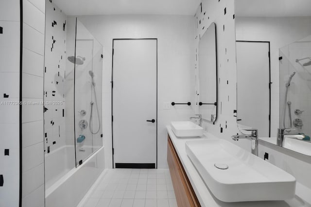 2421 NE 199th St, Miami, FL 33180 - bathroom with double vanity, enclosed tub / shower combo, tile patterned flooring, and a sink