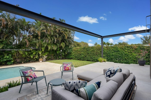 2421 NE 199th St, Miami, FL 33180 - view of patio featuring an outdoor living space and a fenced in pool