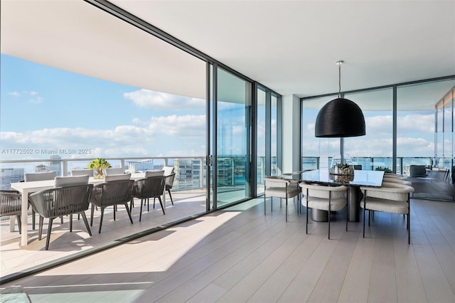dining room with expansive windows and wood finished floors