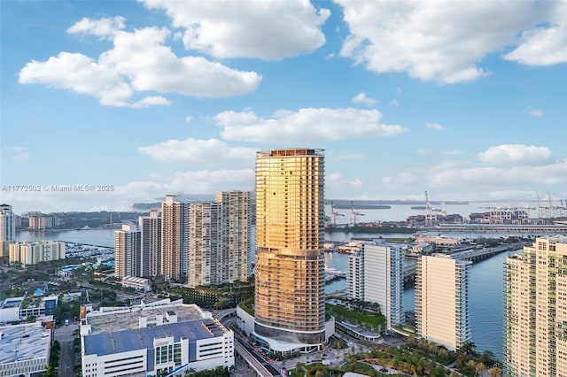 property's view of city featuring a water view